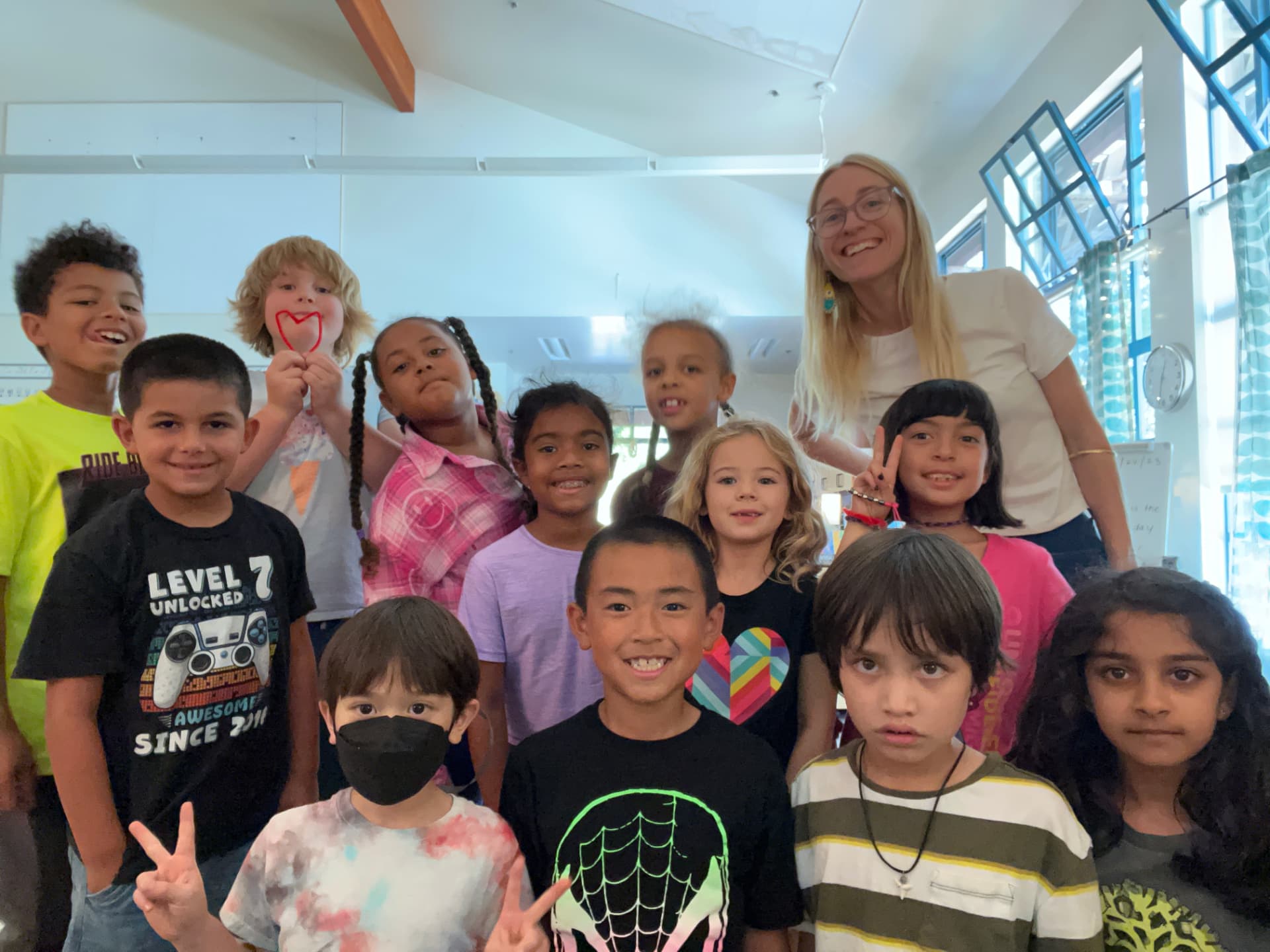 Kara with a class of children